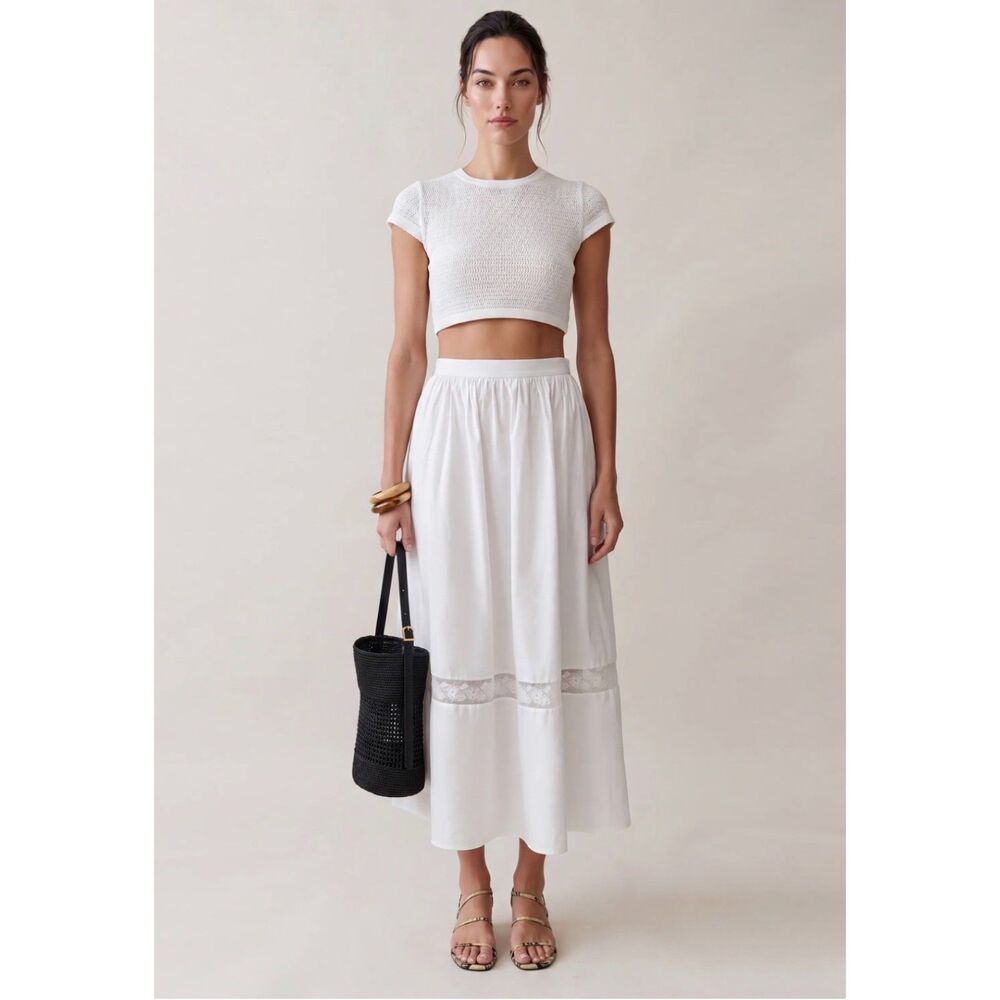 Few Moda o.p.t. Lennon White Cotton Lace Trim Maxi Skirt Women's XS NWT